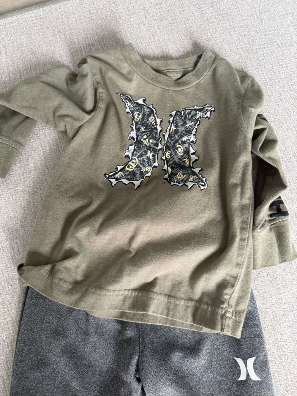 Hurley Olive Green Long-Sleeve Tee with Graphic Logo